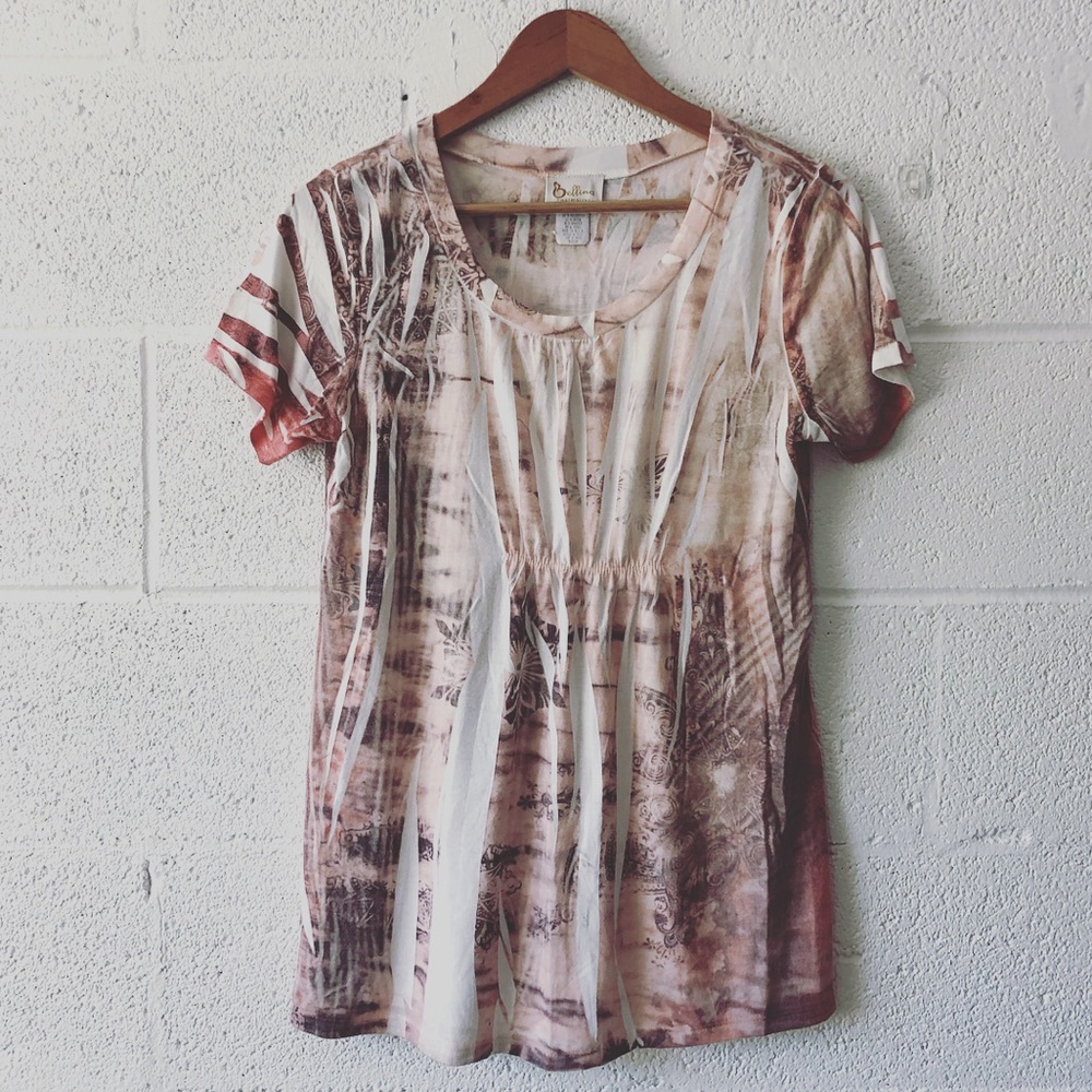 Bellina Maternity graphic short sleeve top sz: M